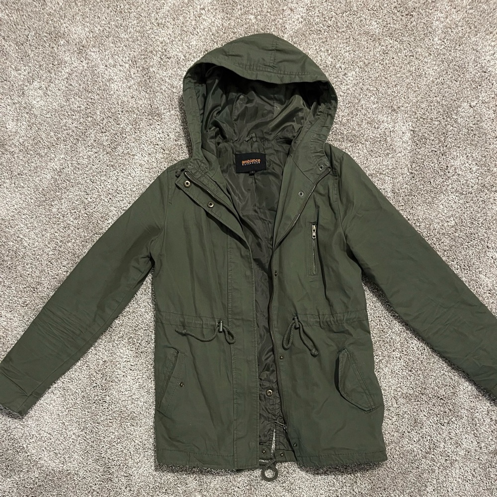Ambiance Outerwear Women's Jacket Green Size Large Cargo Style Hood Zipper